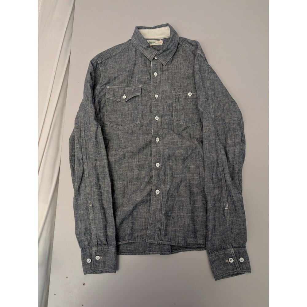 Wellen Huckberry Organic Cotton Chambray Shirt Men Small Blue Long Sleeve Slim